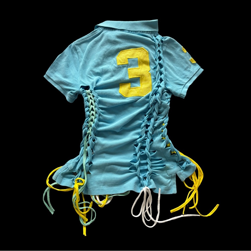 AI MEI LI Polo Ralph Lauren Blue Button Down Shirt with Yellow Accents - Picture 2 of 2